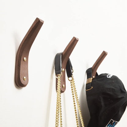 COCOYA 2Pack Wood Hooks Wall Mounted, Minimalist Easy Install Natural Real Walnut Cute Mid Century Modern Simple Rustic Boho Home Foyer Entryway Decor, for Hanging Hat Cap Bag Coat Towel Clothes