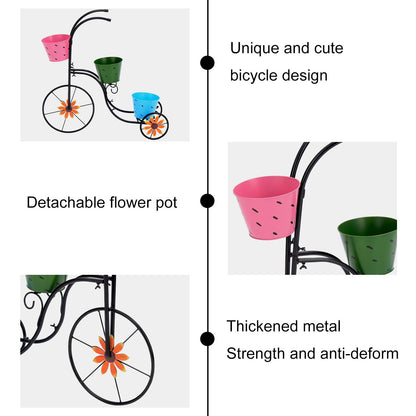 LEWIS&WAYNE Metal Tricycle Planter, 3 Tier Floral Flower Plant Stand Holder Hand Painted Outdoor Garden Patio Decor