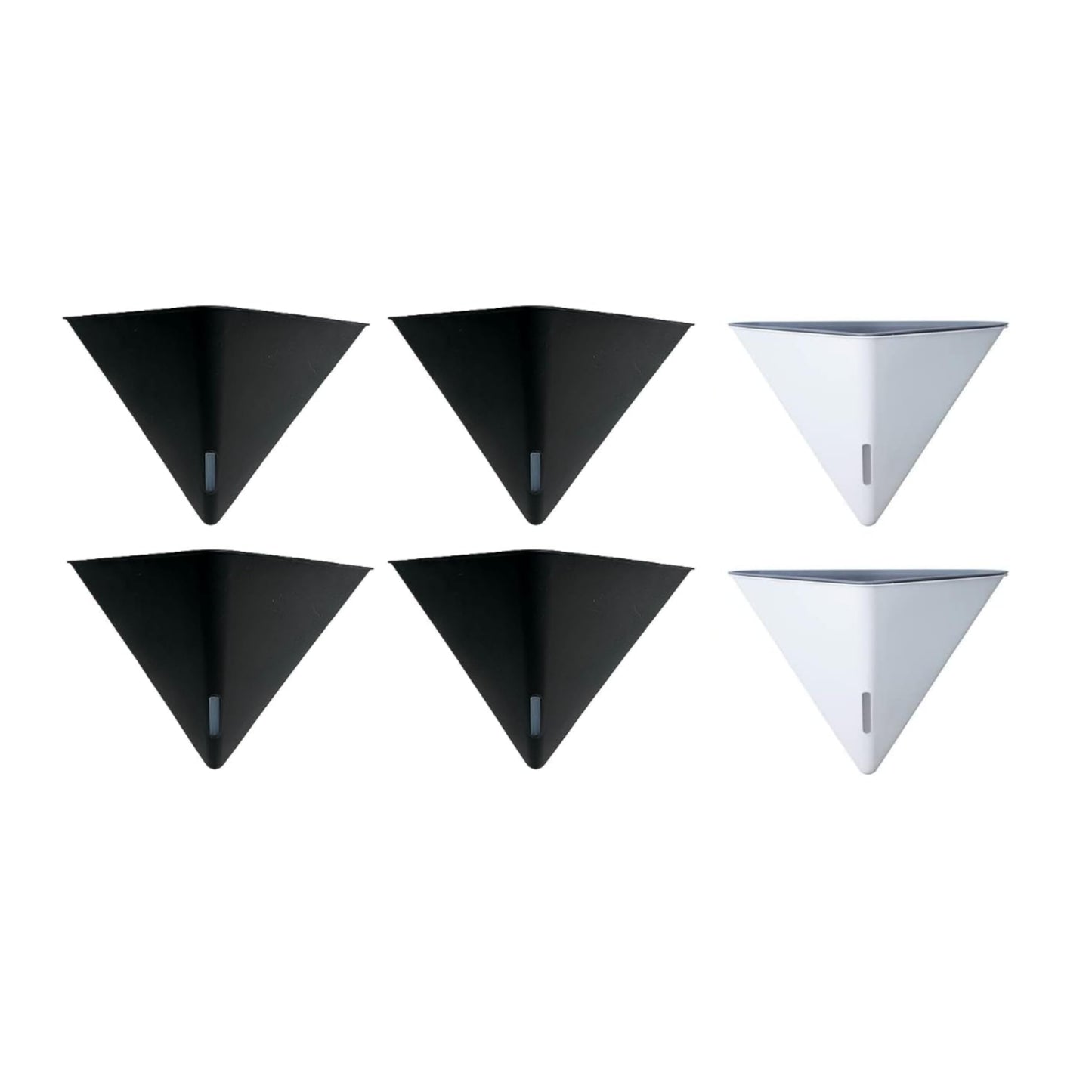 LaLaGreen Bundle - 12" x 4 Pack Black + 12" x 2 Pack White Large Self Watering Geometric Hanging Flower Vase Vessel with Metal Hanger, Modern Stylish Wall Mounted Succulent Pot Holder Decor