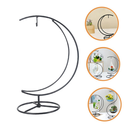 Zerodeko Moon Shaped Iron Ornament Display Stand with Hanging Glass Globe Holder Creative Plant and Terrarium Hanger for Balcony Home Office Decoration Suitable for Air Plants and Flower