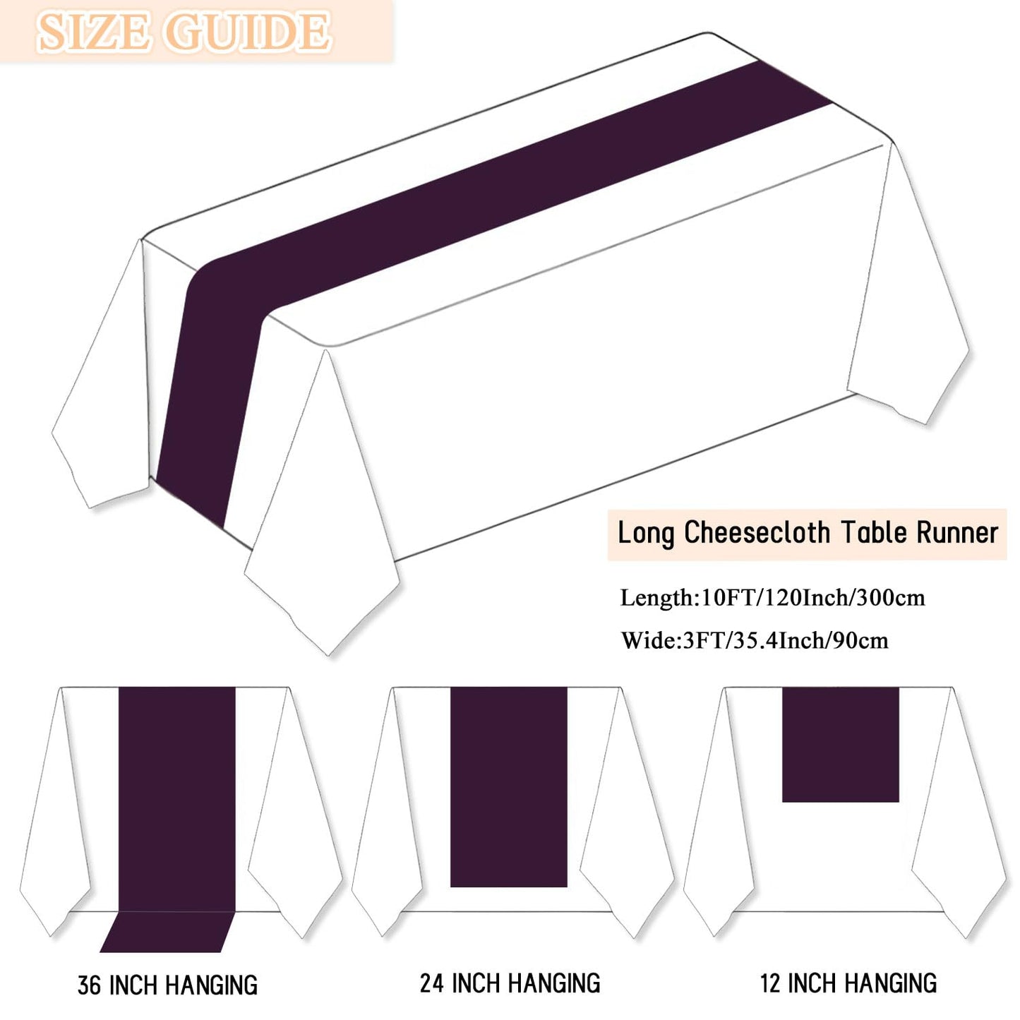 PATYDEST Purple Cheesecloth Table Runner 2 Pack 10FT Rustic Gauze Fabric Table Runners for Weddings Plum Cheese Cloth Table Runner Halloween Sheer Runner for Table Baby Shower Birthday Holiday Decor