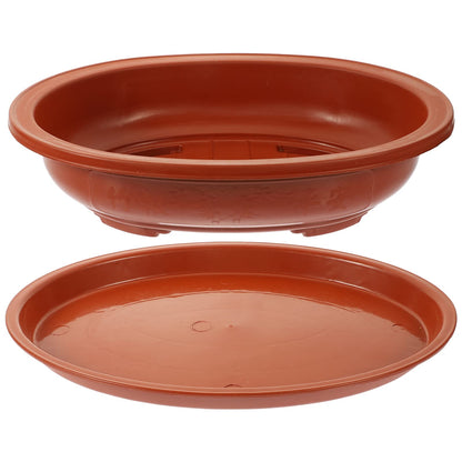 ERINGOGO Bonsai Training Pot with Drip Tray, 15 Plants Growing Plastic Oval Planter Drainage Holes, Large Low Flower for Nursery, Garden, Red, 15in, ADY92SCB3358Z136N