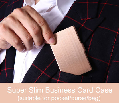DMFLY Black Slim Metal Business Card Holder + Rose Gold Case, Slim Business Card Case for Men & Women, Pocket Metal Card Case, Professional Stainless Steel Business Card Holders