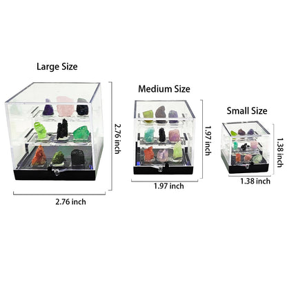 Rare Natural Naturally Mineral Specimen Collection Gift Box-9 Pieces Exquisite Minerals-Square Acrylic Tiered Display Case - Ideal Gifts for Mineral Enthusiasts,Geography Enthusiast-(Small)