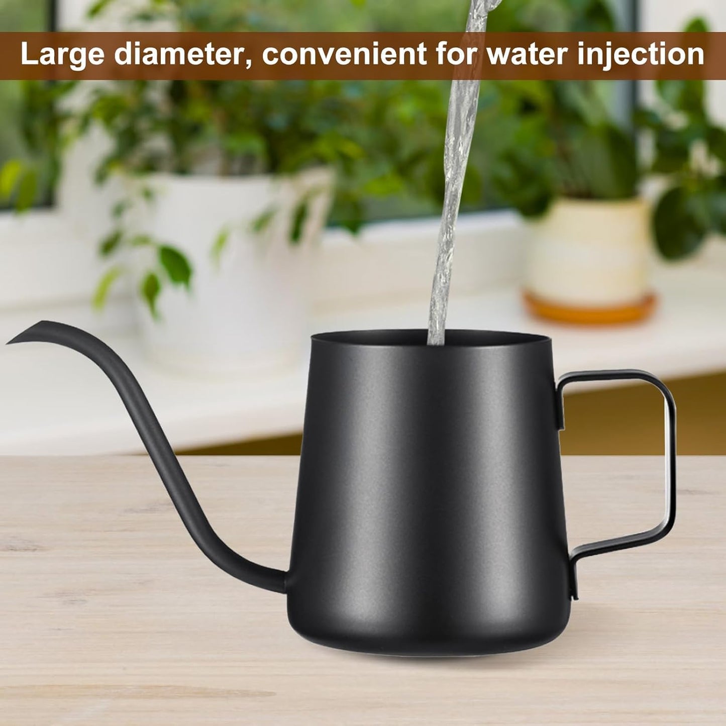 Lizhluzh 12 oz / 350 ml Small Watering Can Indoor Plants, Stainless Steel Plant Watering Can with Long Spout (Black) (12oz)