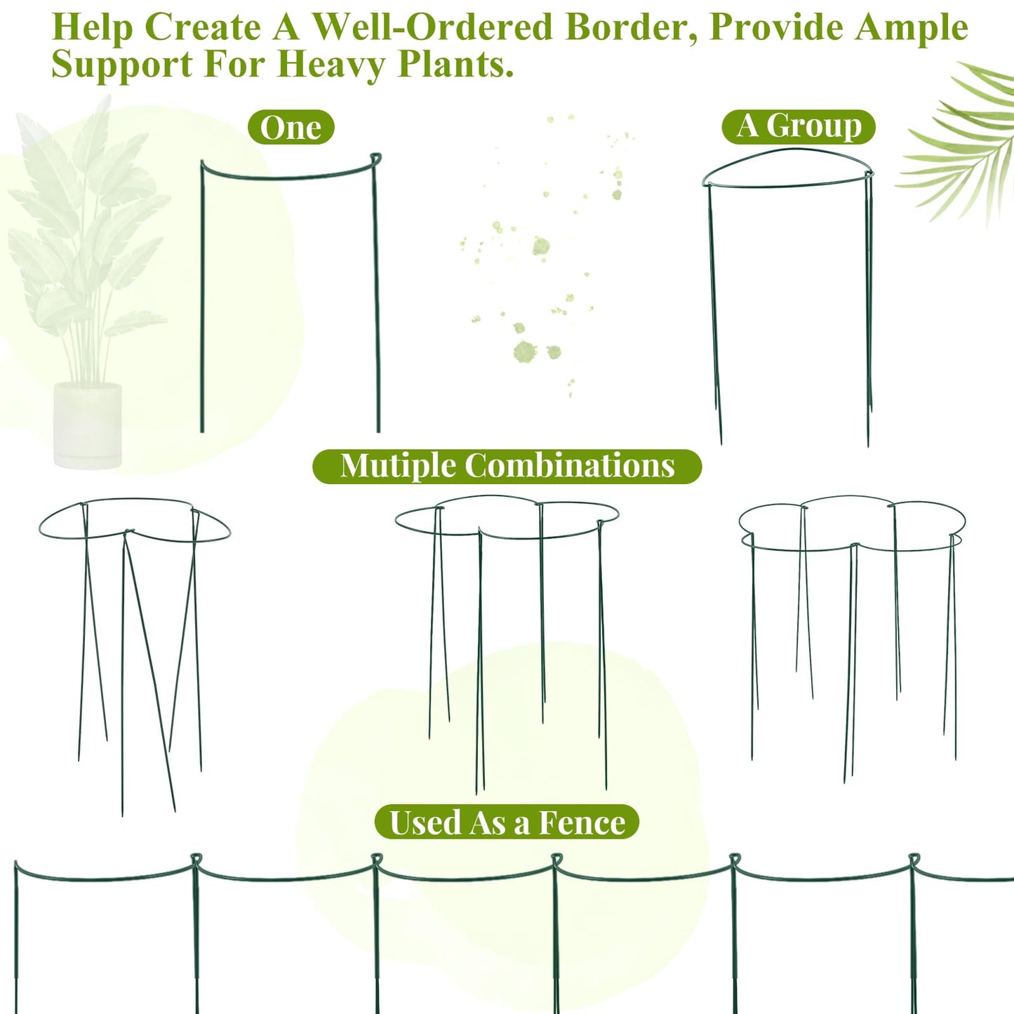 Tioncy 9 Pcs 48″ H x 15.8″ W Plant Support Stakes Cages for Garden, Metal Half Round Plants Tension Rods for Indoor Outdoor Large Tall Flower Vegetables Tomato Peony Rose Support