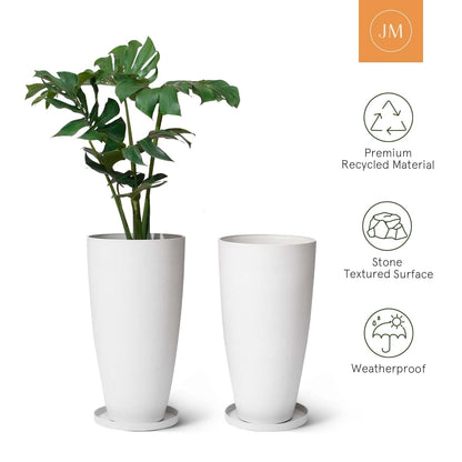 LA Jolie Muse Tall White Planters Set of 2,20 Inch Indoor/Outdoor Round Planters with Shelf Inset,Modern Large Planters with Drainage Holes for Front Door,Balcony and Patio Deck