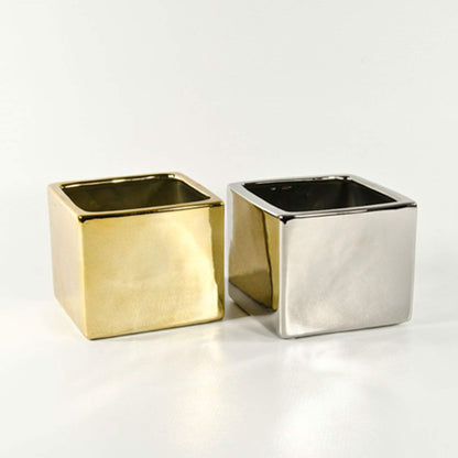 WGV Ceramic Cube Vase Bulk Width 5.5" Height 5" (Fits 5" Pot) Elegant Modern Block Square Floral Planter Terrarium Container Table Dresser for Event Accent Home Office Decor Gold 6 Pieces