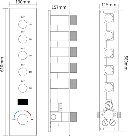 AYIVG Brushed Nickel Thermostatic Rainfall Shower System 16 x 26 Inch Temperature Display Shower Faucet System with Body Jets Smart Ceiling Mount Multi Function 64 Color LED Rainfal Shower Set