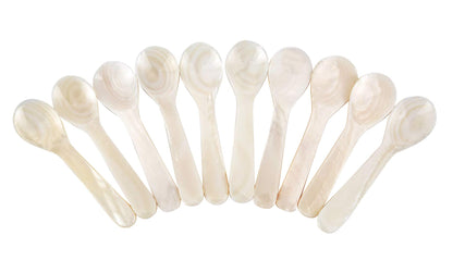 DUEBEL Set of 10 White Mother Pearl 2.75′′ Caviar Spoons Caviar, Egg, Coffee Serving (White, 7x2.1cm)
