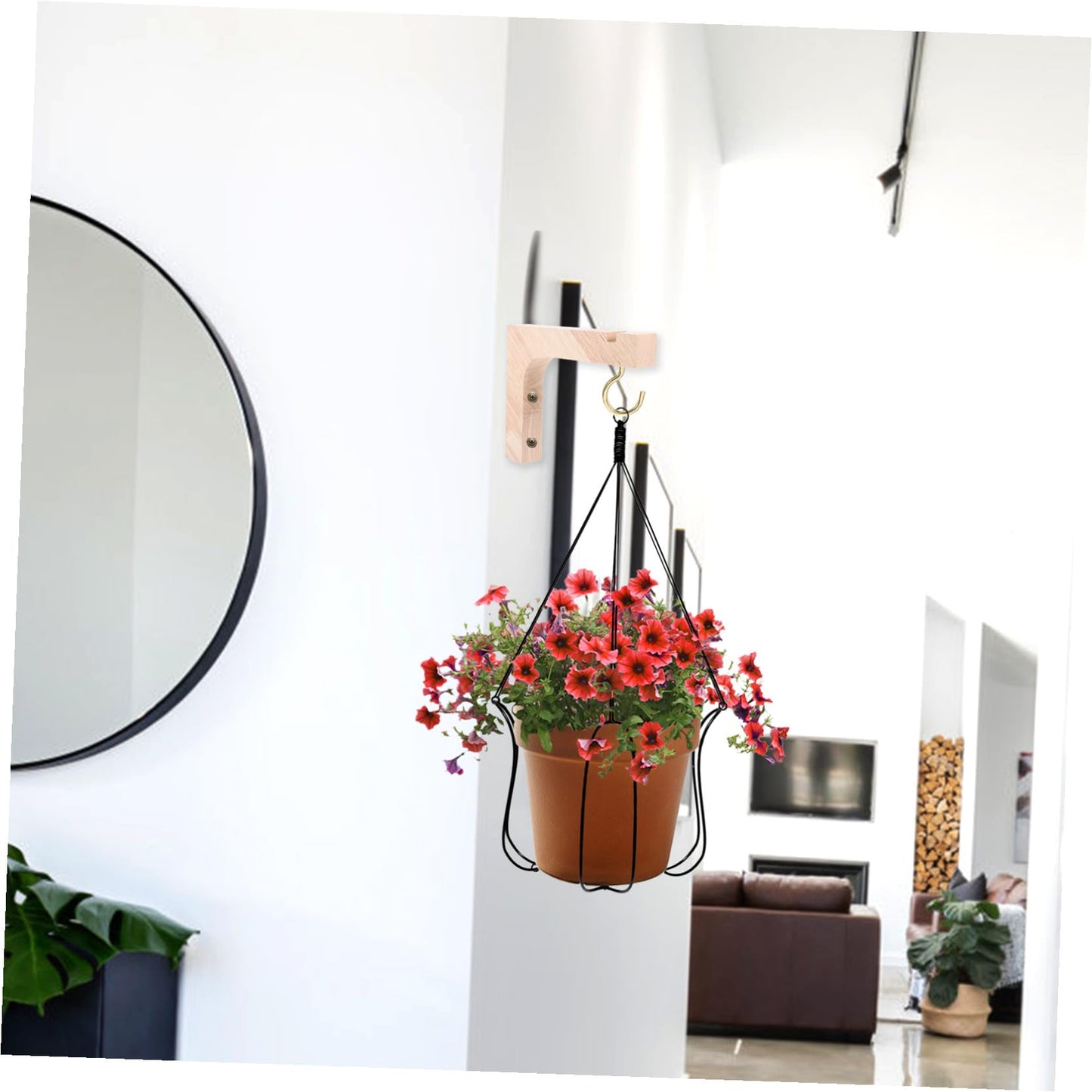 jojofuny 2pcs Wood Plant Wall Hooks Heavy Duty Hanging Plant Hangers for Indoor Outdoor Garden Planter Hooks with Natural Wood Finish