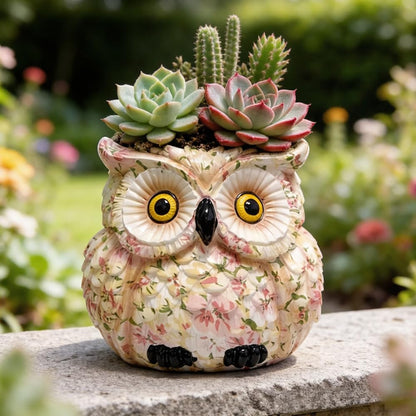 Pink Owl Planter, Cute Owl Statue Decor, Succulent Plant Pots, Decorative Flower Pot, Animal Bird Planters, Indoor Plant Pot for Home Garden Windowsill, Funny Gifts for Smart Women Mother Teacher