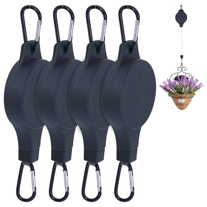 DICOSMETIC 4Pcs Upgraded Retractable Plant Hanger Black Plant Pulley Heavy Duty Hanging Plants Holder Adjustable Hook for Flower Pots Birds Feeder Wind Chimes Plants Grow Lights