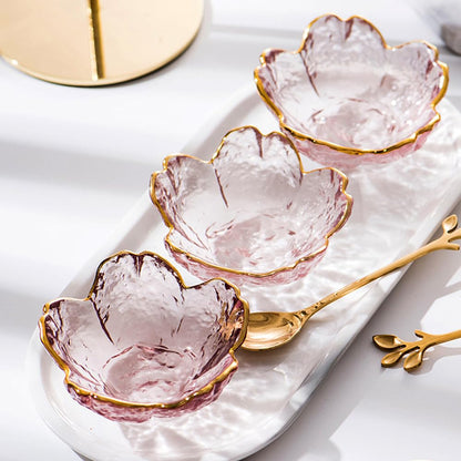 4 Pack Sakura Sauce Dishes Set, Pink Cherry Flower Crystal Glass Appetizer Plates Dipping Bowls Tasting Dishes Serving Dish Seasoning Saucers Bowl Little Bowls Ice Cream Snack Sushi Soy Condiment Dish