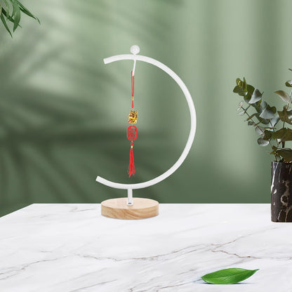 Toyvian G-shaped Hanging Globe Holder with Wooden Base, Metal Terrarium Display Stand for 12-20cm Diameter Glass Ornaments, Indoor Home Decoration Hook Rack for Air Plants and Hanging