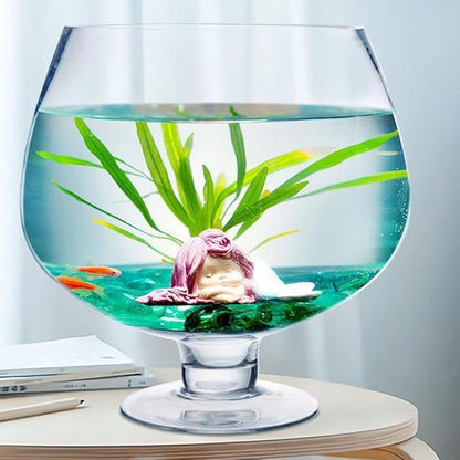UKCOCO Elegant Glass Fish Bowl: Multi-Functional Betta Fish Tank, Desktop Goldfish Aquarium - Clear Glass Vase for Home Office Decor, 7.47 Inch