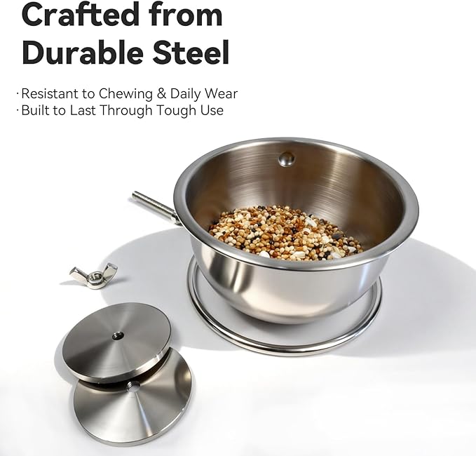 AOTU Anti-Snatch Stainless Steel Parrot Feeding Cups with Locking Buckle - Bird Food & Water Bowls, Essential Bird Cage Accessories for Cockatiel, Conure, Budgie, Macaw Gray Parrot & Small Pets (S)