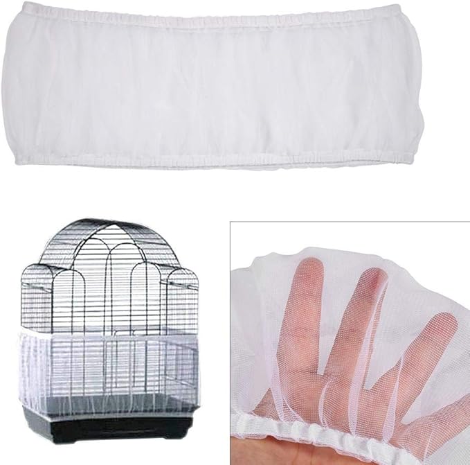 Bird Cage Cover Seed Catcher, Nylon Mesh Net for Parakeet Small Animals, Adjustable for Round Square Cages, Protects Floor from Messy Scatter, Black