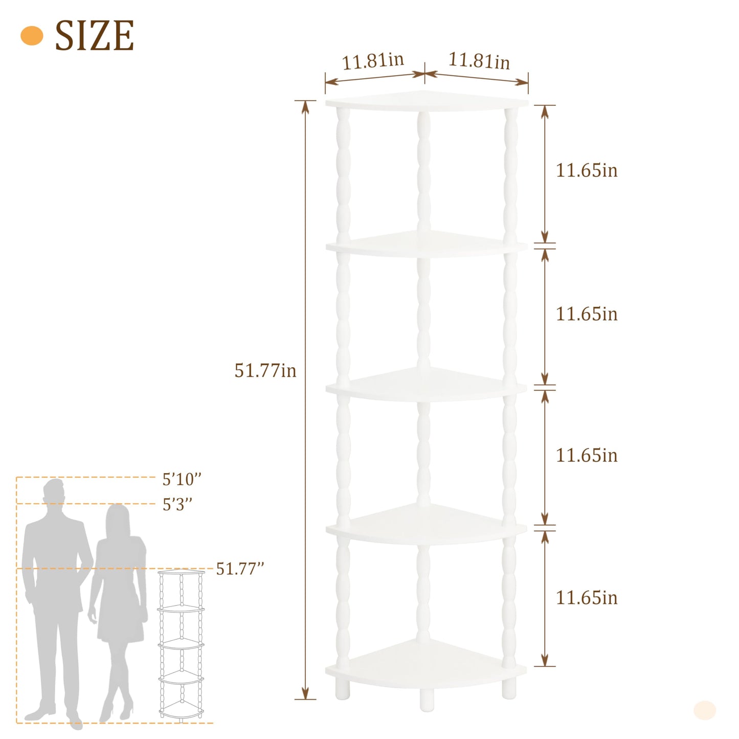 MaxSmeo Corner Bookshelf, 5-Tier Corner Shelf Stand, Modern Corner Plant Shelves with Storage, for Bedroom, Bathroom, Kitchen, Living Room (White)