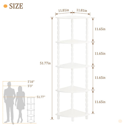 MaxSmeo Corner Bookshelf, 5-Tier Corner Shelf Stand, Modern Corner Plant Shelves with Storage, for Bedroom, Bathroom, Kitchen, Living Room (White)