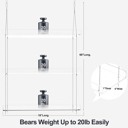 ZerzSemp 3-Tier Hanging Clear Plant Shelves for Windows, Acrylic Window Wall Plant Stand Shelf for Kitchen Indoor Gardens, Flower, Herb, Seedling Organization, and Pots Display, 16 Inch per Tier