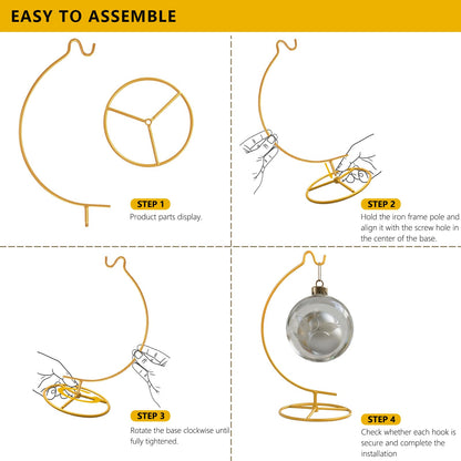 MADOCEGO Ornament Display Stand,Assembled Display Stand with Hook,Iron Pothook Stand for Hanging Glass Globe, Air Plant Terrarium, Home Wedding Decoration ( Gold )