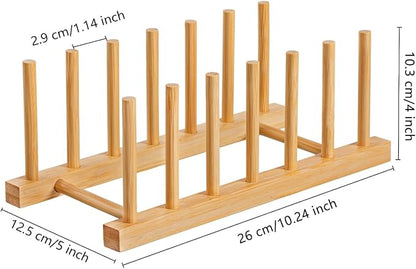 HBlife 2pcs Bamboo Dish Plate Bowl Cup Book Pot Lid Cutting Board Drying Rack Stand Drainer Storage Holder Organizer Kitchen Cabinet（Keep Dry）
