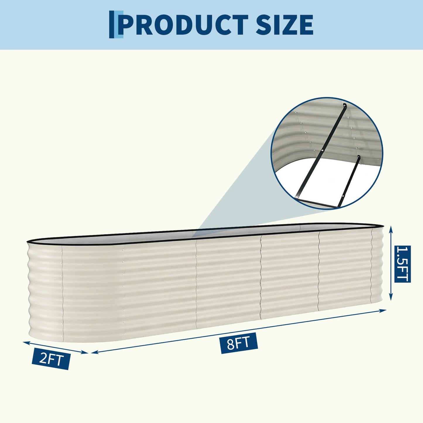 Garvee 2 Pack 8x2x1.5ft Galvanized Raised Garden Bed Kit, Oval Metal Planter Boxes with Anti-Cut Safety Edges, Rust-Resistant Deep Root Planters for Outdoor Vegetables, Flowers, Herbs, Beige