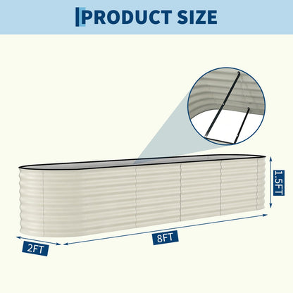 Garvee 2 Pack 8x2x1.5ft Galvanized Raised Garden Bed Kit, Oval Metal Planter Boxes with Anti-Cut Safety Edges, Rust-Resistant Deep Root Planters for Outdoor Vegetables, Flowers, Herbs, Beige