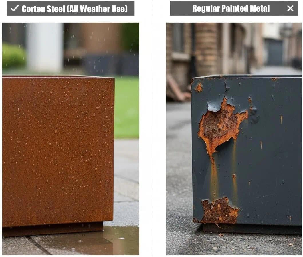 Decoroca Corten Steel Planters Outdoor - Large Rectangular Planter Box - Rust-Resistant Decor for Patio & Garden - US-Design Naturally Rusting (21" H x 20" W x 20" L)