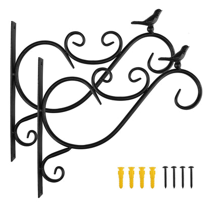 Lewondr Wall Hanging Plant Bracket, 2 Pack 12-inch Retro Iron Shepard Hook for Flower Bird Feeder Planter Indoor Outdoor, Bird 01 - Spray Paint Black