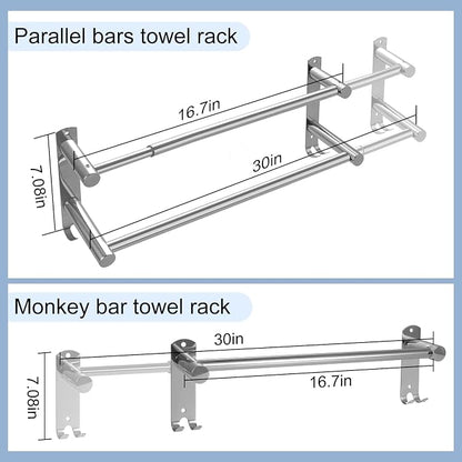 Double Towel Bar, Adjustable 28In Double Towel Racks for Bathroom | Stainless Steel Towel Bar for Bathroom Wall，Drilled-Type Bathroom Towel Holder