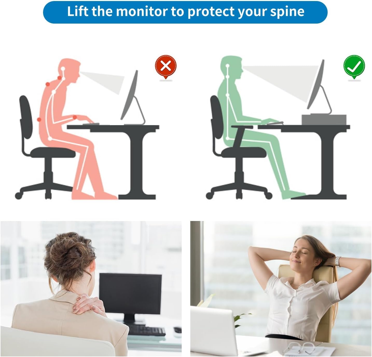 gianotter Computer Monitor Stand Riser, Desk Organizers and Accessories with Drawer, Office Desk Accessories & Workspace Desktop Organizers Storage for Classroom Office Supplies (Black)