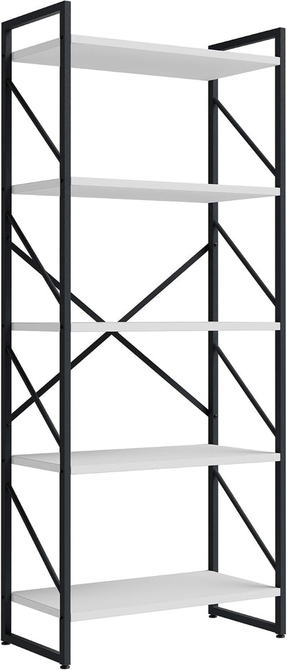 Shintenchi 5 Tiers Bookshelf, Classically Tall Bookcase Shelf,Industrial Book Rack,Modern Book Holder in Bedroom/Living Room/Office, Storage Rack Shelves for Books/Movies,11.8" Dx23.6 Wx62.2 H,White