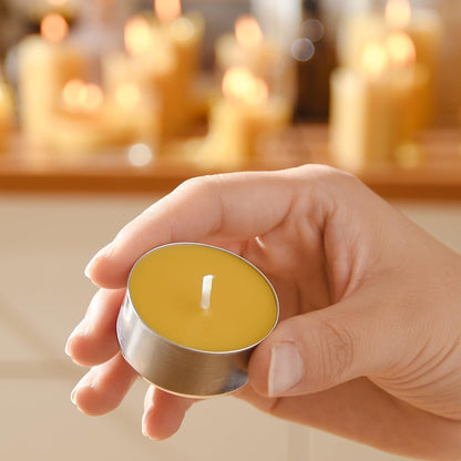 50-Pack Handmade Pure Beeswax Tealight Candles, Aluminum Cups, 4-5H Burn