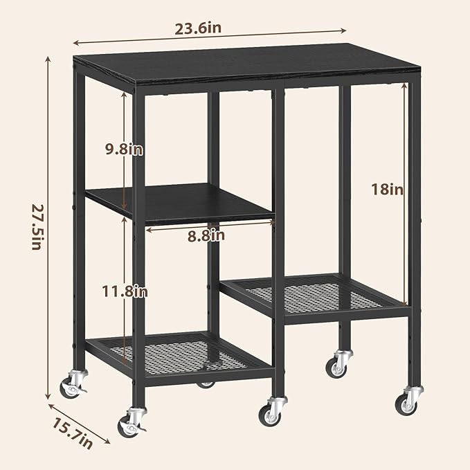 OGEMXU Kitchen Microwave Cart,Microwave Stand with Wheels,Coffee Bar Table Station,4-Tier Rolling Baker's Rack,Small Appliance Storage Shelf,Utility Side Table for Kitchen,Living Room (Black)