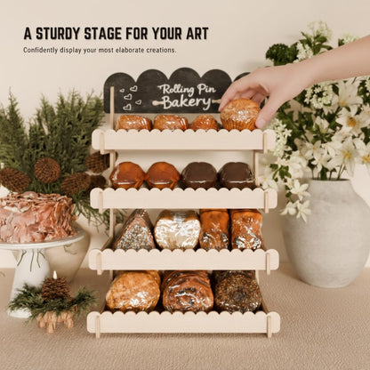 HOTCAN Wooden Cookie Display Stand with Chalkboard Sign for Bakers, Vendors, Craft Fairs | Pastry Display for Market Booths & Events | 4 Tiered Cookie Display for Muffins, Cakes, and Pastries(Natural)