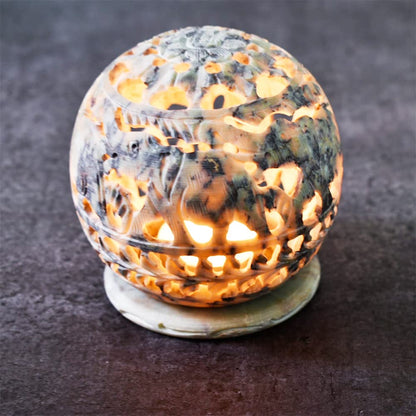 Ajuny Soapstone Tealight Candle Holder for Living Room Office - Decorative Lantern Handmade Tea Light Candle Holder Gift for Home and Kitchen Decor - 3 Inch
