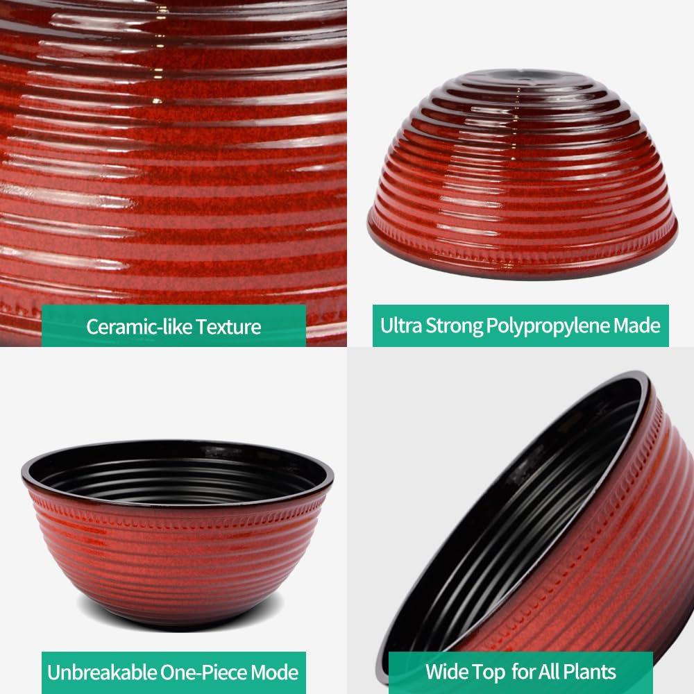 RICH ATLAS 2 Pack 10 Inch Plant Pots,Durable Decorative Flower Pots Planters with Drainage Hole for Indoor and Outdoor Plants,Flowers,Succulents, Red