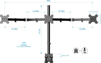 Rocelco 46" Standing Desk Converter with AC USB Charger and Triple Monitor Mount Arm - Height Adjustable Sit Stand Up Three Screen Riser Workstation - Keyboard Tray - Black (R DADRB-46-ACUSB-DM3)