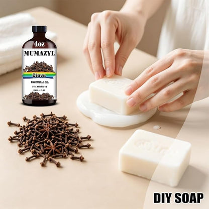 Clove Essential Oil, Clove Oil 4 Fl Oz 120ML for Diffuser Humidifier Yoga Cleaning DIY Candle Soap Making MUMAZYL Essential Oils