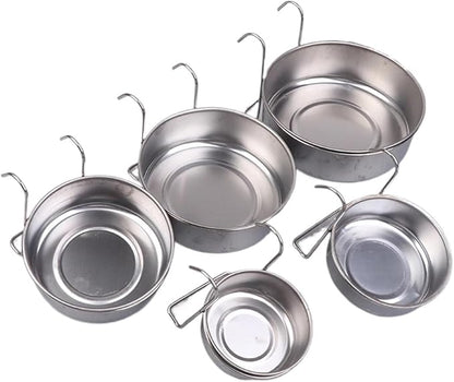 1PCS Crate Dog Cat Bowl Stainless Steel Hanging Pet Cage Bowl Food Water Feeder Coop Cup for Cat Puppy Birds Rats 5 Sizes(12CM)