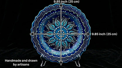 Ayennur Turkish Decorative Plate 9.85"(25cm) Handmade Ceramic Ornament for Home&Office Wall Hanging Decor (Blue)