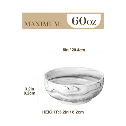 MALACASA Large Serving Bowls, 60 OZ (8'') Salad Bowls Set of 2, Ceramic Mixing Bowls for Kitchen, Serving Bowl for Soup, Pasta, Side Dishes and Entertaining, Marble Grey, Series REGULAR