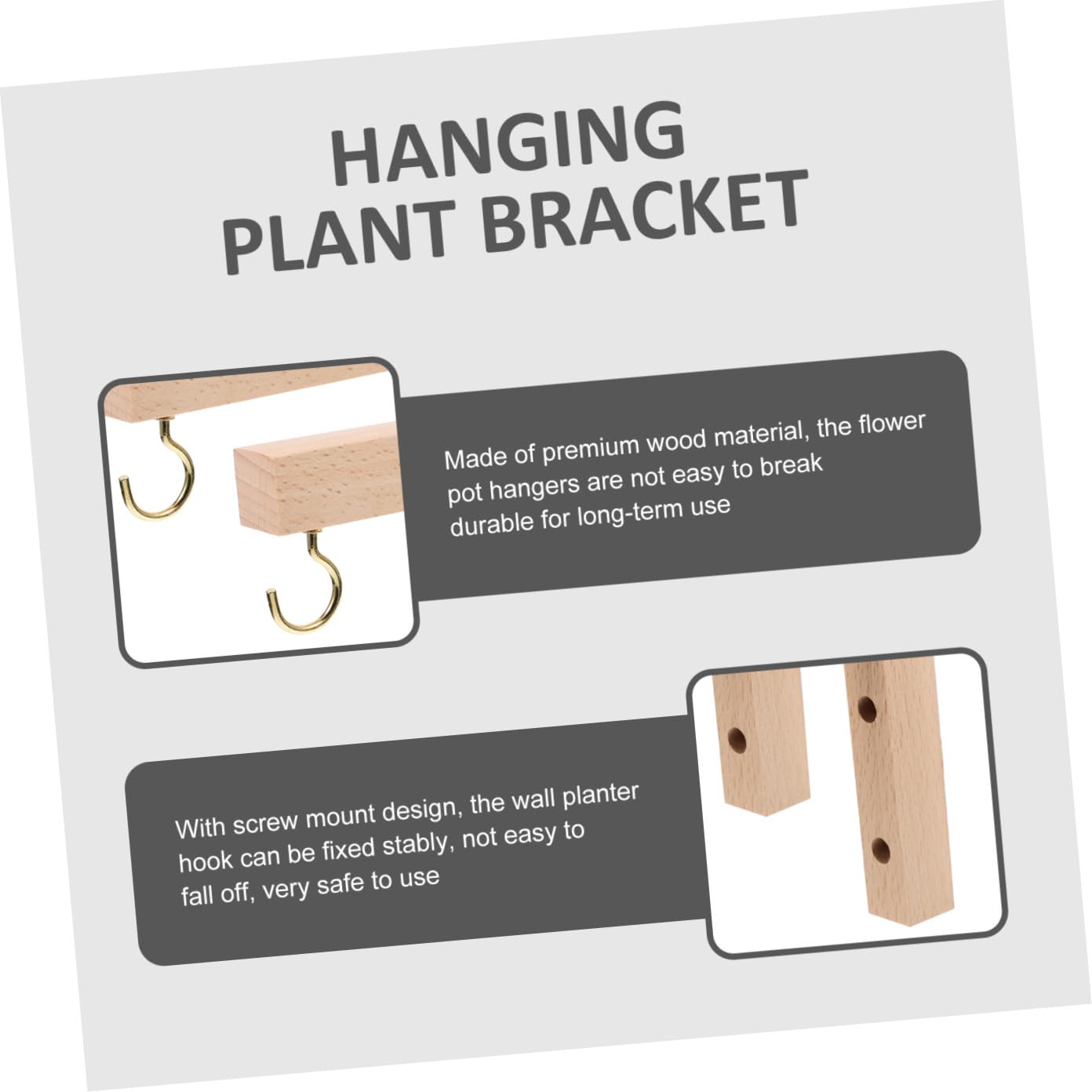 Abaodam 2Pcs Wall Mounted Hooks Sturdy Wooden Plant Hanger Bracket for Hanging Baskets Bird Feeders Lanterns Wind Chimes and Design for Use