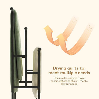Free Standing Towel Rack, 3 Tiers Oversized Metal Ladder Holder with Storage Shelf, Black, for Bathroom Bedroom Living Room