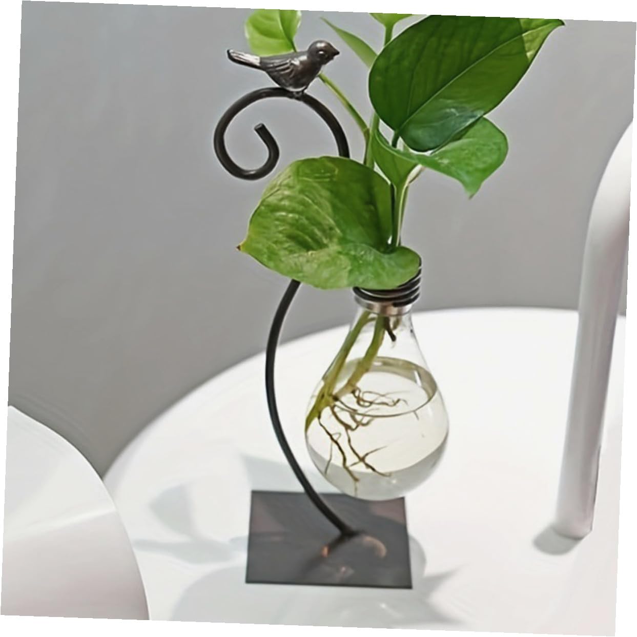 GALPADA Creative Hydroponic Glass Vase with Metal Stand, Small Tabletop Flower Vase Ornament for Home Decor and Plant Propagation, Contemporary Glass Terrarium Planter
