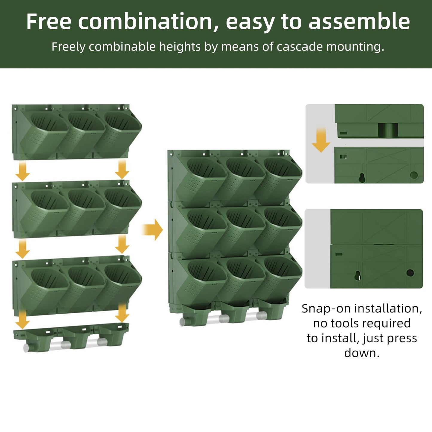 ZIAERKOR 36 Pockets Self Watering Wall Mounted Vertical Planter, Wall Planter Indoor Vertical Living Green Plant Wall Easy Installation (Green with Timing System)