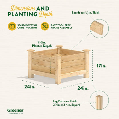 Greenes Fence Premium Cedar Elevated Planter, 24" x 24" x 17" (3/4" Thick) - Made in USA with North American Cedar