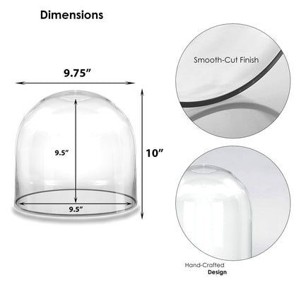 CYS EXCEL Glass Cloche Dome (H:10" D:9.75") | Multiple Sizes Decorative Showcase Display for Antique Collectibles | Bell Jar Terrarium & Dessert Cover